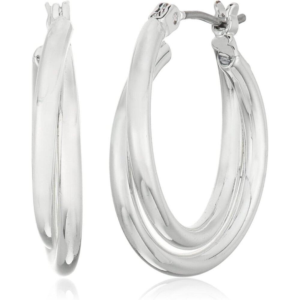 Silver Tone Twisted Hoop Earrings Women's Stylish Jewelry Accessory